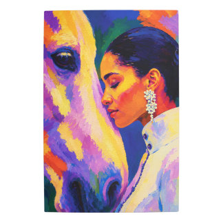 Gentle Bond – Woman and Horse Fauvist Portrait Metal Print