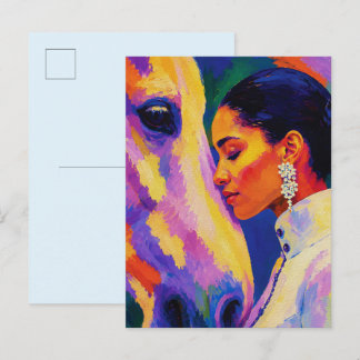 Gentle Bond – Woman and Horse Fauvist Portrait Postcard