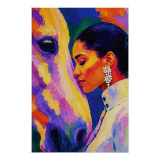 Gentle Bond – Woman and Horse Fauvist Portrait Poster