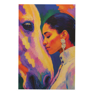 Gentle Bond – Woman and Horse Fauvist Portrait Wood Wall Art
