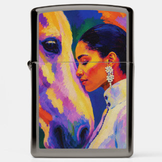 Gentle Bond – Woman and Horse Fauvist Portrait Zippo Lighter