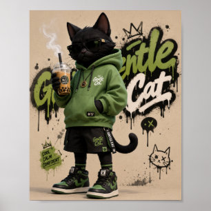 Gentle Cat, Urban Streetwear Black Cat Mascot Desi Poster
