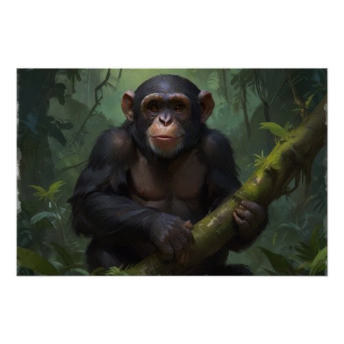 Gentle Chimpanzee and Rainforest Poster