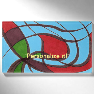 Gentle curves in red, brown, green and blue name tag