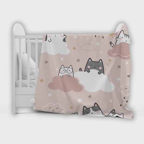 Gentle Cute Pink Pattern Kitten Cloud  Baby Blanket