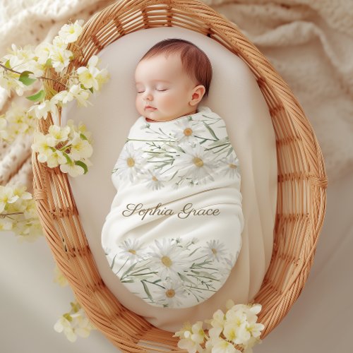 Gentle Daisy Petals Floral New Baby Shower Nursery Fleece Blanket