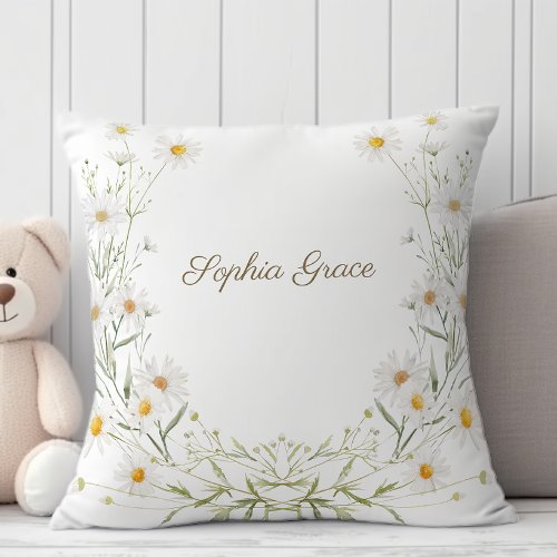 Gentle Daisy Petals Floral New Baby Shower Nursery Throw Pillow