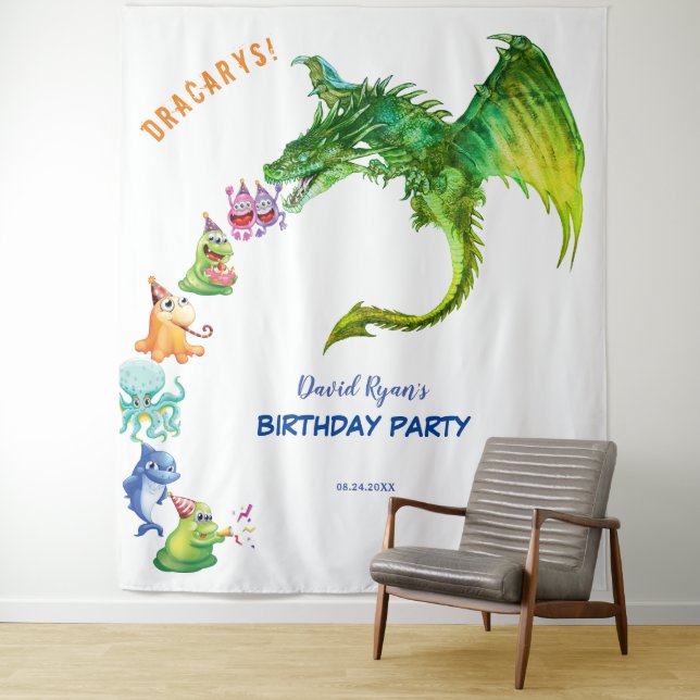 Gentle Dragon Monsters Birthday Photo Backdrop (In Situ)