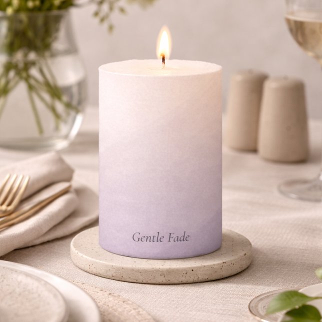Gentle Dusk Fade Pillar Candle (Layered dusk shading and diagonal flow add depth to quiet table settings)