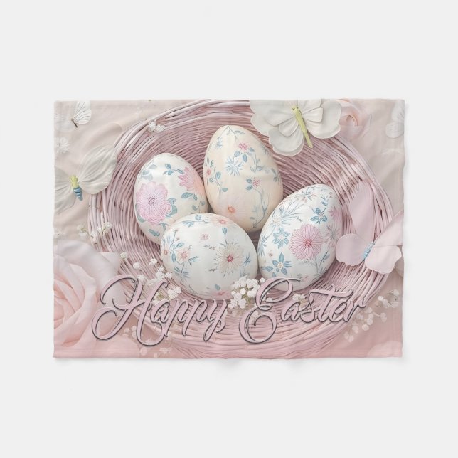 Gentle Easter Joy with Floral Motif Fleece Blanket (Front (Horizontal))