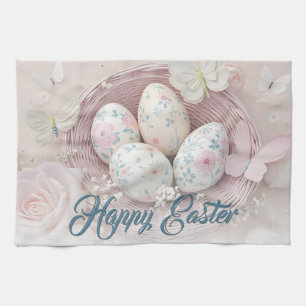 Gentle Easter Joy with Floral Motif Kitchen Towel