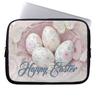 Gentle Easter Joy with Floral Motif Laptop Sleeve