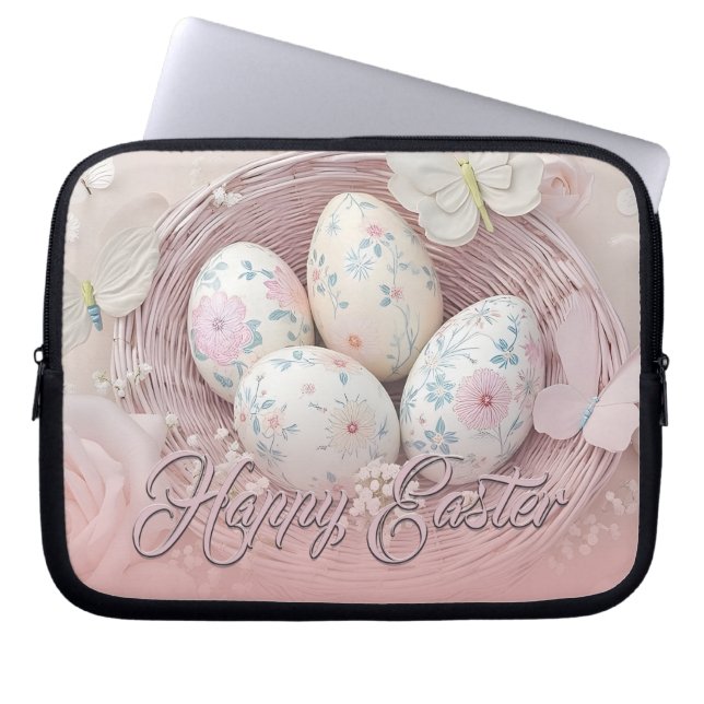 Gentle Easter Joy with Floral Motif Laptop Sleeve (Front)