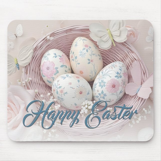 Gentle Easter Joy with Floral Motif Mouse Pad (Front)