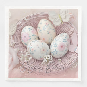 Gentle Easter Joy with Floral Motif Paper Dinner Napkins