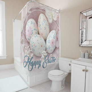 Gentle Easter Joy with Floral Motif Shower Curtain