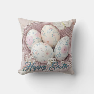 Gentle Easter Joy with Floral Motif Throw Pillow