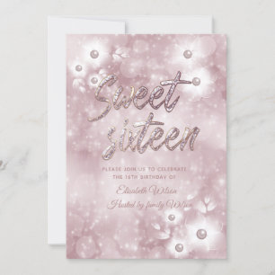 Gentle elegant bokeh pearl floral sweet sixteen invitation