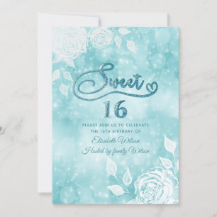 Gentle elegant  bokeh white roses sweet sixteen invitation