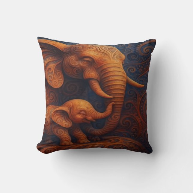 Gentle Elephants Throw Pillow (Front)