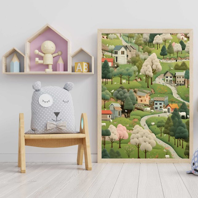 Gentle Farming Hills Houses and Animals AI Artwork Acrylic Print (Creator Uploaded)