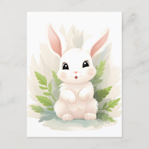 Gentle Ferns: Baby Rabbit Among Leaves  Postcard