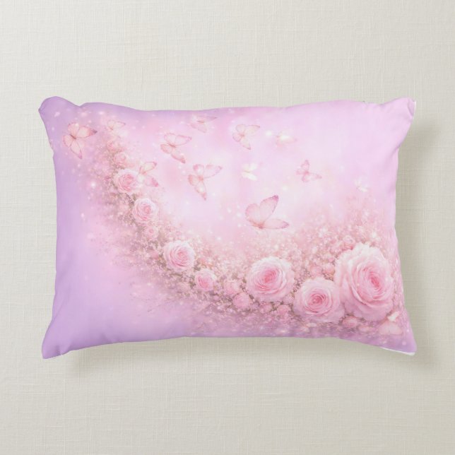 Gentle Floral Pattern – Soft Pink Roses with Soft  Accent Pillow (Front)