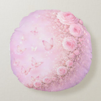 Gentle Floral Pattern – Soft Pink Roses with Soft Round Pillow