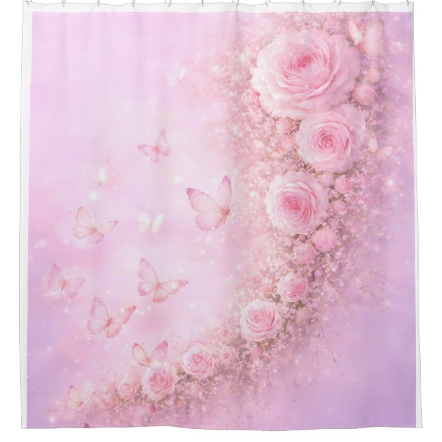 Gentle Floral Pattern – Soft Pink Roses with Soft  Shower Curtain (Front)