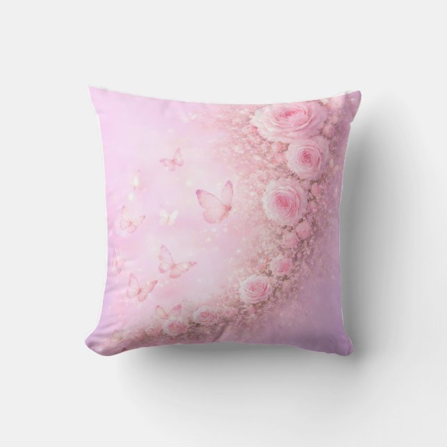 Gentle Floral Pattern – Soft Pink Roses with Soft  Throw Pillow (Front)