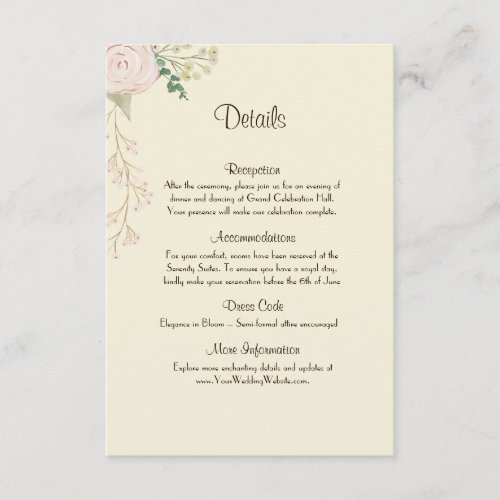 Gentle Floral Wedding Details Enclosure card