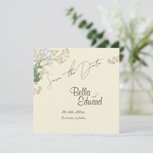 Gentle Floral Wedding Save The Date Card (Standing Front)