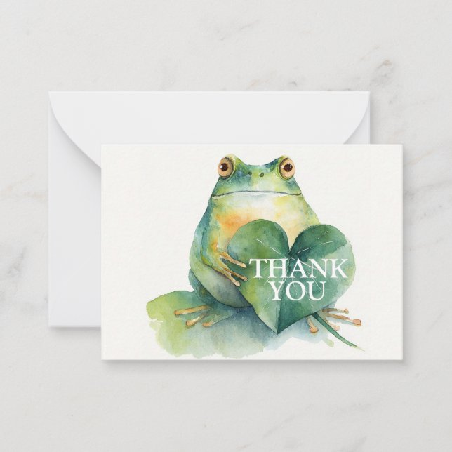 Gentle Frog with a Heart Shaped Leaf Thank You Note Card (Front)