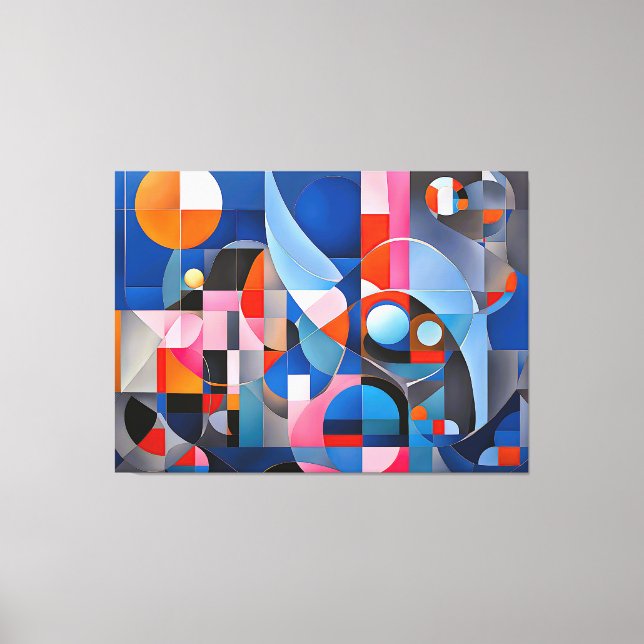 Gentle Geometry: Hues of Blue & Pink in Abstract Canvas Print (Front)