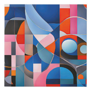 Gentle Geometry: Hues of Blue & Pink in Abstract Faux Canvas Print