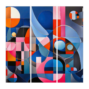 Gentle Geometry: Hues of Blue & Pink in Abstract Triptych