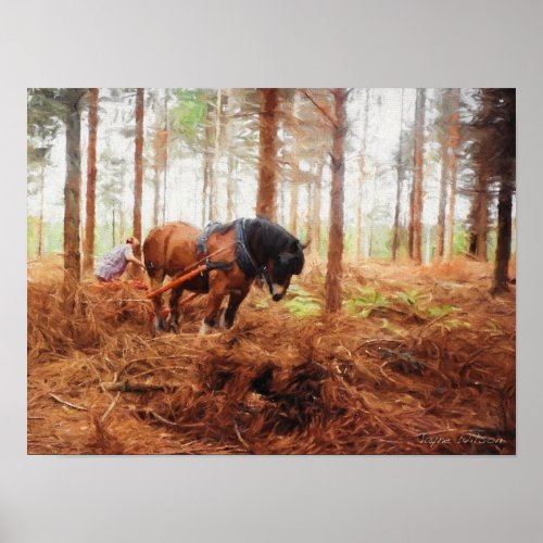 Gentle Giant _ Draft Horse at Work in the Forest Poster