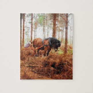 Gentle Giant - Draft Horse Hauling Logs in Forest Jigsaw Puzzle