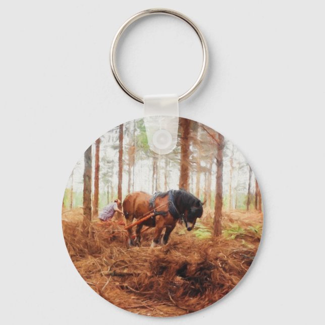 Gentle Giant - Draft Horse Hauling Logs in Forest Keychain (Front)