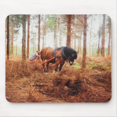 Gentle Giant _ Draft Horse Hauling Logs in Forest Mouse Pad
