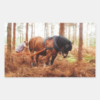 Gentle Giant - Draft Horse Hauling Logs in Forest Rectangular Sticker
