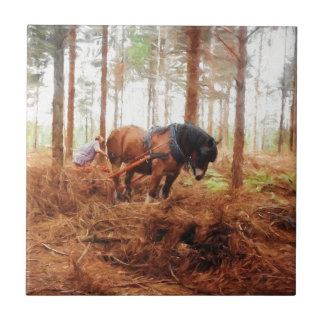 Gentle Giant - Draft Horse Hauling Logs in Forest Tile