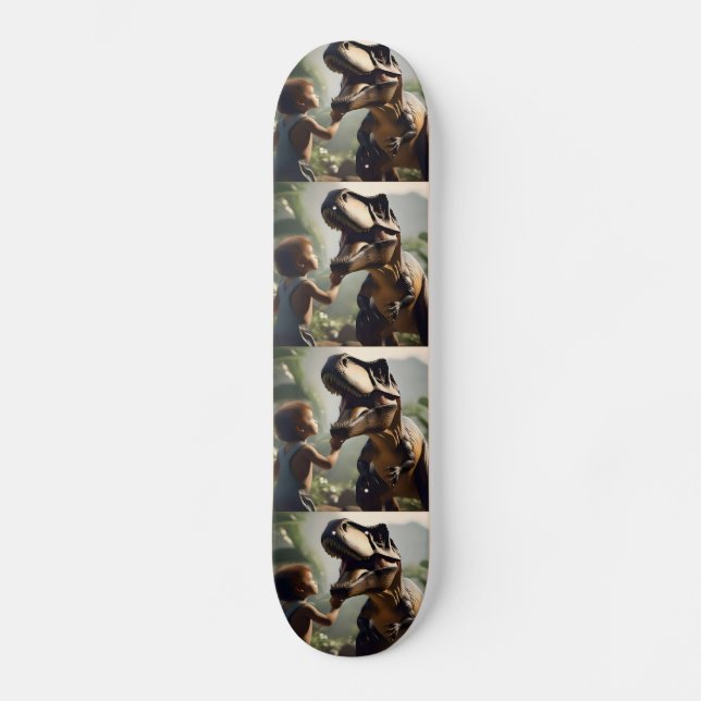 Gentle Giant: The Friendly T-Rex Who Loves a Pat Skateboard (Front)