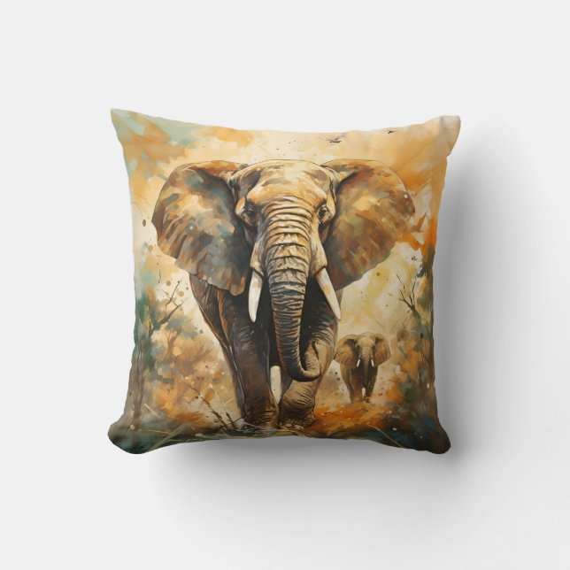 Gentle Giants: Elephant Throw Pillow (Front)