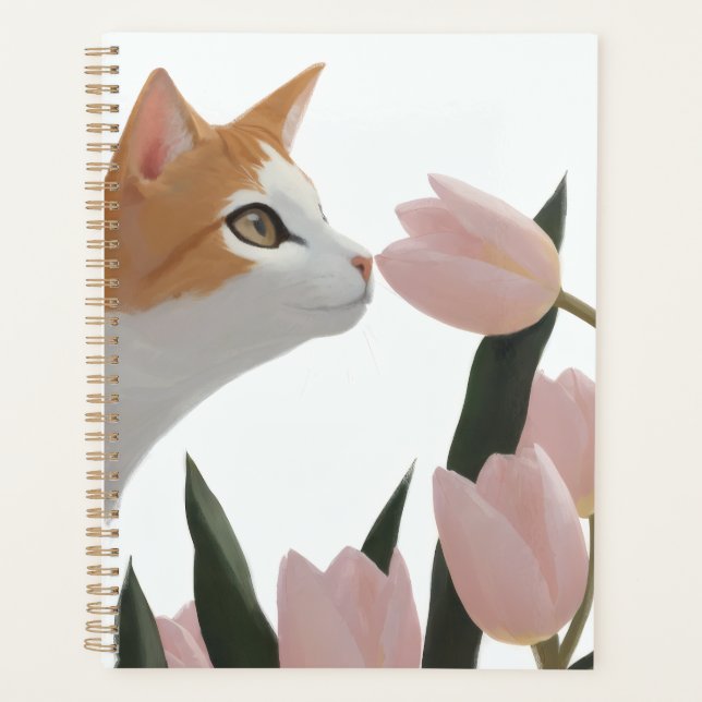 Gentle Ginger Cat with Flowers Planner (Front)
