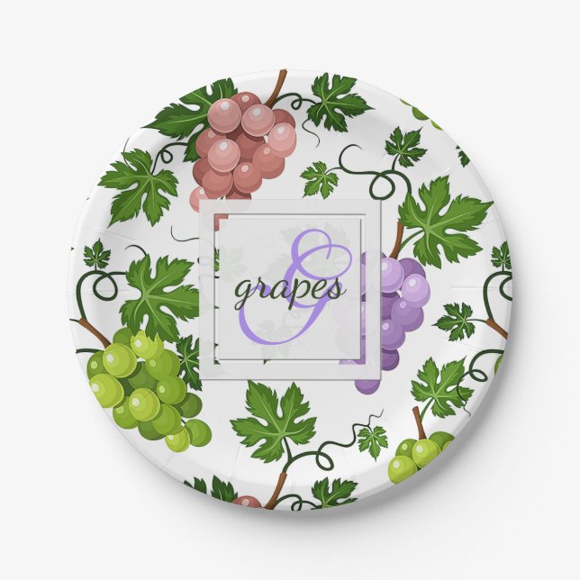 Gentle Grapes and Grapevines Paper Plates (Front)