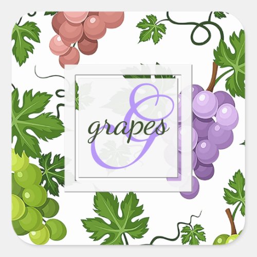 Gentle Grapes and Grapevines Square Sticker