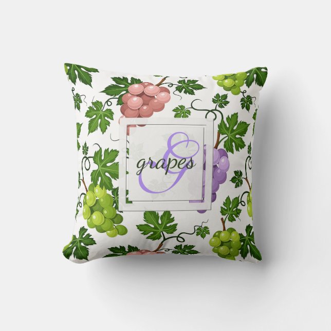 Gentle Grapes and Grapevines Throw Pillow (Front)