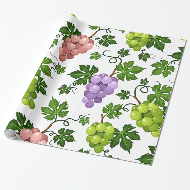 Gentle Grapes and Grapevines Wrapping Paper (Unrolled)