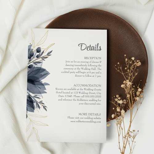 Gentle Gray Flowers Wedding Details Card